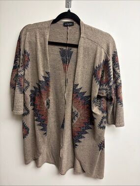 Eclipse Tan Cardigan with Rust and Navy Geometric Print